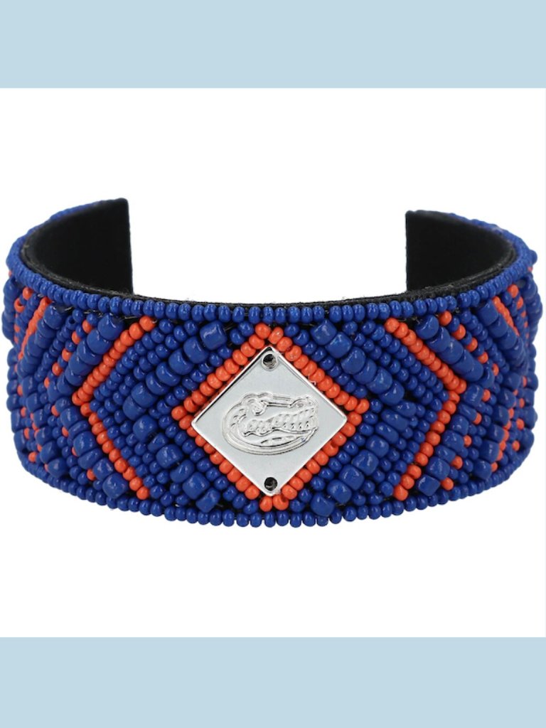 University Of Florida Gators Cuff Bracelet New Hand Beaded Blue Orange Silver